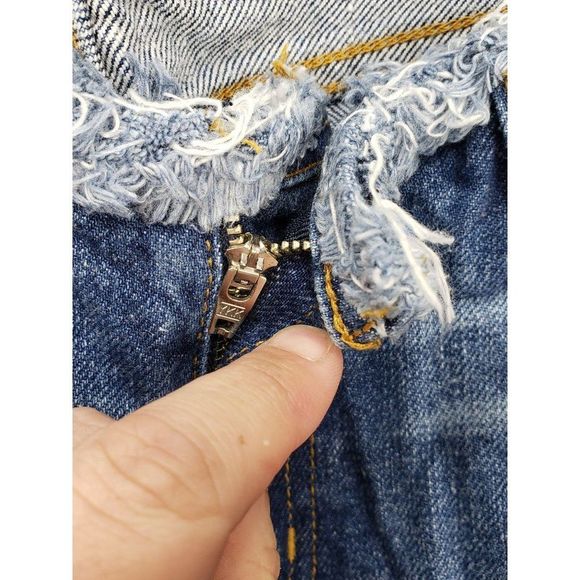 Express Jeans Women's Flare‎ Short Distressed Blue Jeans Size  9/10 - Picture 11 of 16